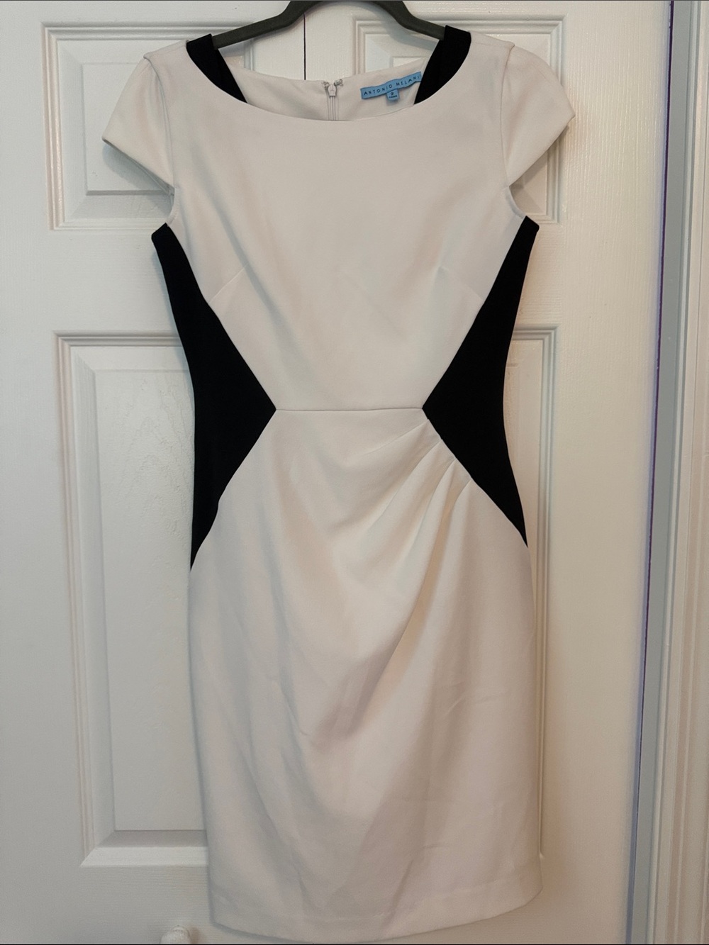 Antonio Melani White and Black Panel Midi Sheath Dress